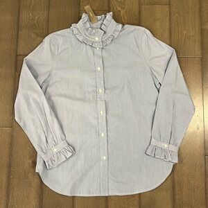 J Crew Classic Button Down white and blue stripe